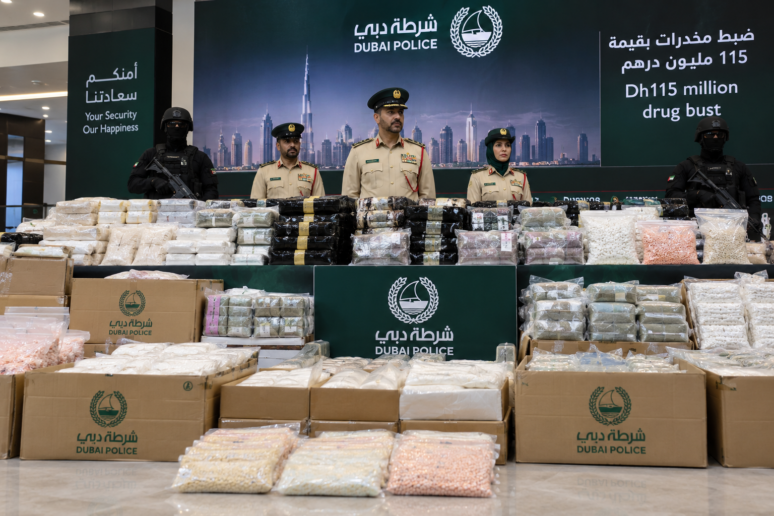 Dubai Police Arrest 14 and Seize 2.3 Tonnes of Narcotics Worth Dh115 Million