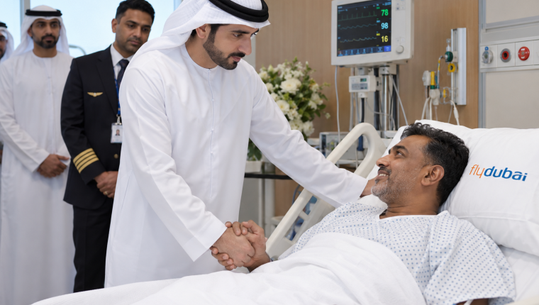 Sheikh Hamdan Visits Flydubai Captain Smit Machchhar as FZ1073 Investigation Continues