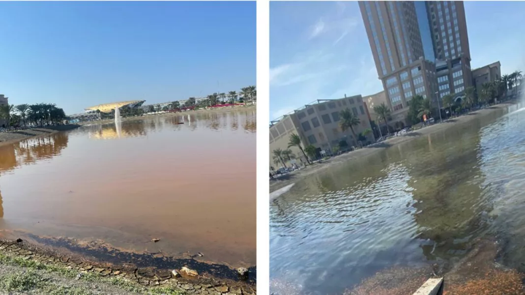 Discolored Pond Near Mall