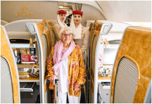 101-Year-Old Woman Takes Emirates Flight to Dubai, Enjoys First-Class Upgrade